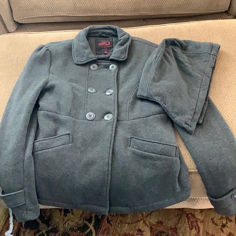 Charcoal coat with button on hood